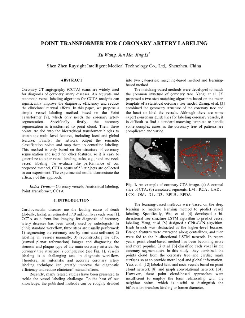 基于 Point Transformer 的冠状动脉标记（英文版）