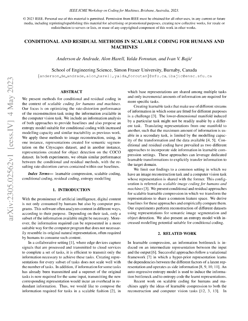 可伸缩编码中的条件与残差方法，适用于人类和机器（英文版）