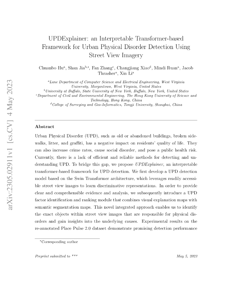 UPDExplainer：基于 Transformer 的可解释城市物理混乱检测框架（英文版）