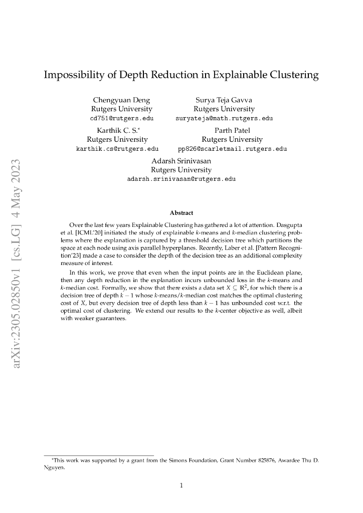 可解释聚类中深度减少的不可能性（英文版）
