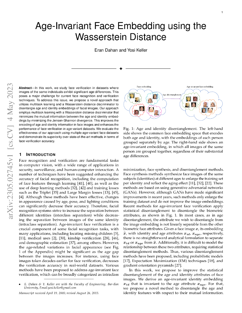 利用 Wasserstein 距离的年龄不变面部嵌入（英文版）