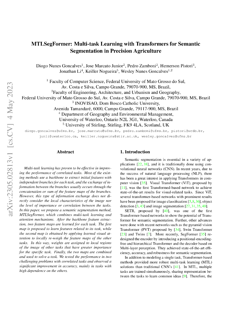 MTLSegFormer：基于 Transformer 的多任务学习在精准农业语义分割中的应用（英文版）