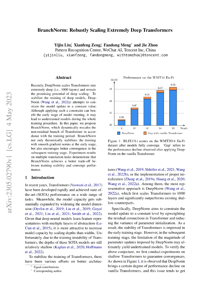 BranchNorm:极深 Transformer 网络的鲁棒缩放（英文版）