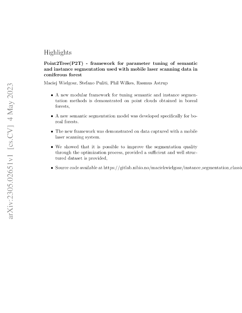 Point2Tree(P2T)—— 用于针叶林移动激光扫描数据的语义和实例分割参数调整框架（英文版）