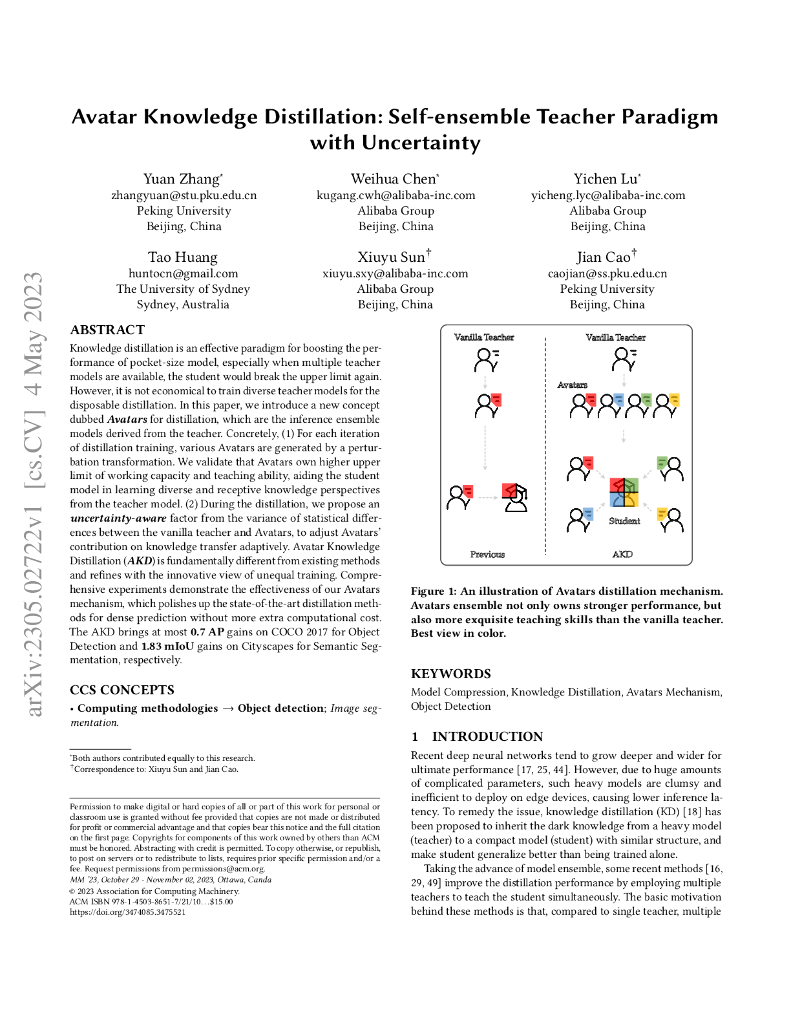Avatar 知识蒸馏：自我集成教师模式与不确定性（英文版）