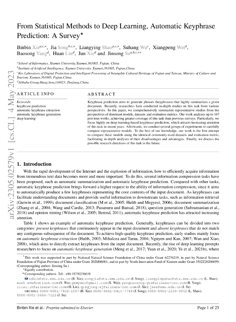 从统计方法到深度学习，自动关键词预测：一项调查（英文版）