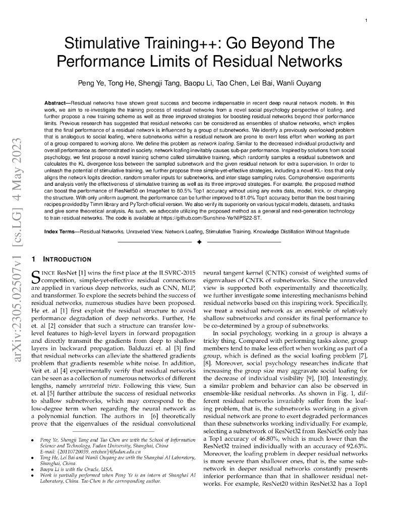 刺激式训练+：超越残差网络的性能极限（英文版）