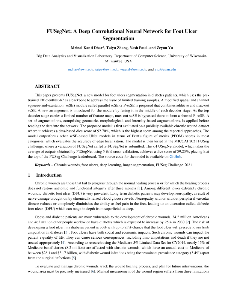 FUSegNet：用于足部溃疡分割的深度卷积神经网络（英文版）