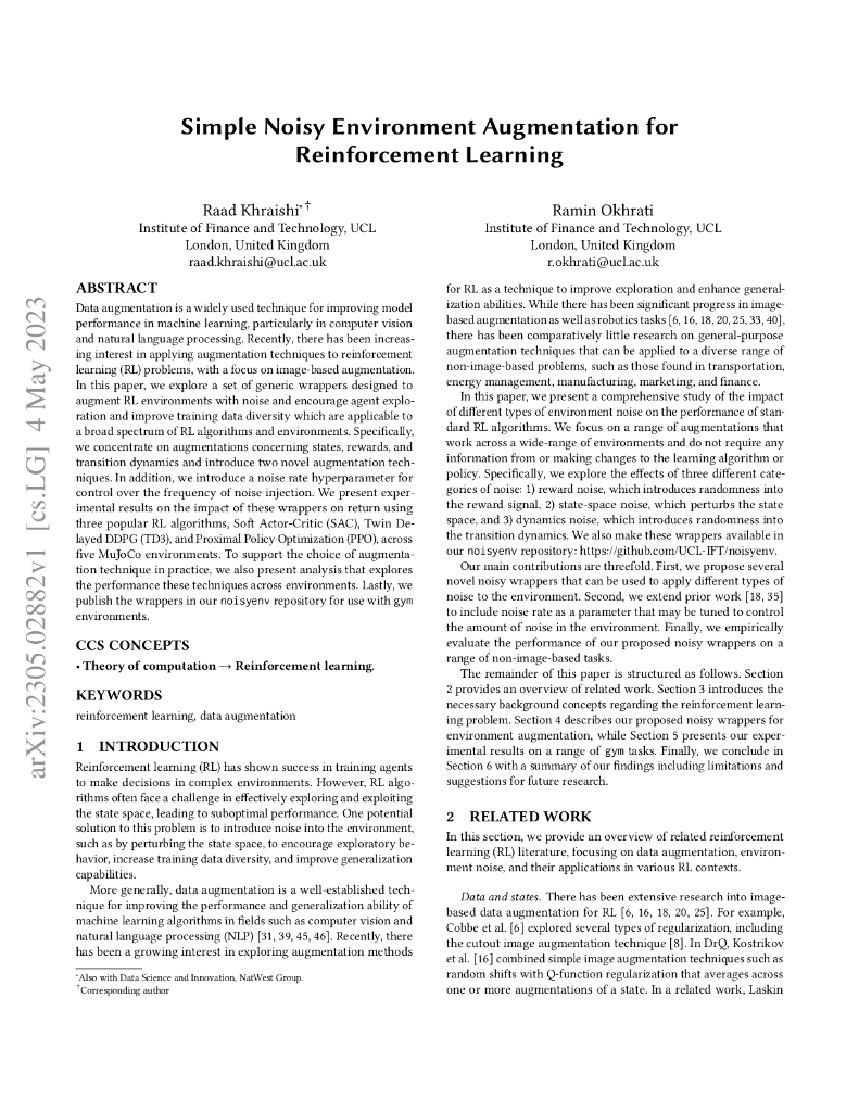 增强学习的简单噪声环境增强（英文版）