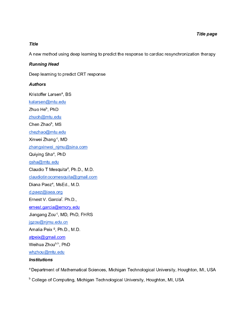 一种利用深度学习预测心脏再同步治疗响应的新方法（英文版）