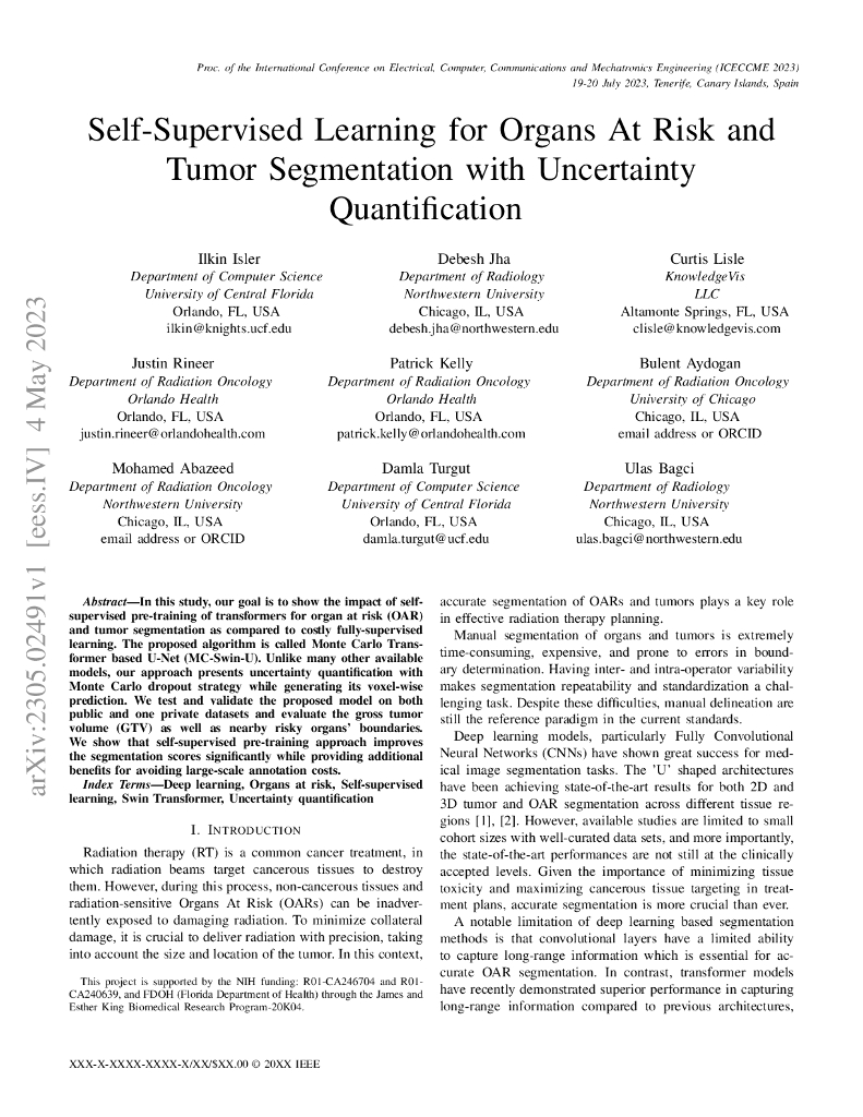食管癌与危及器官的自监督学习及其不确定性量化分割（英文版）