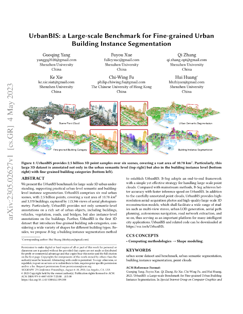 UrbanBIS：用于细粒度城市建筑实例分割的大规模基准测试（英文版）