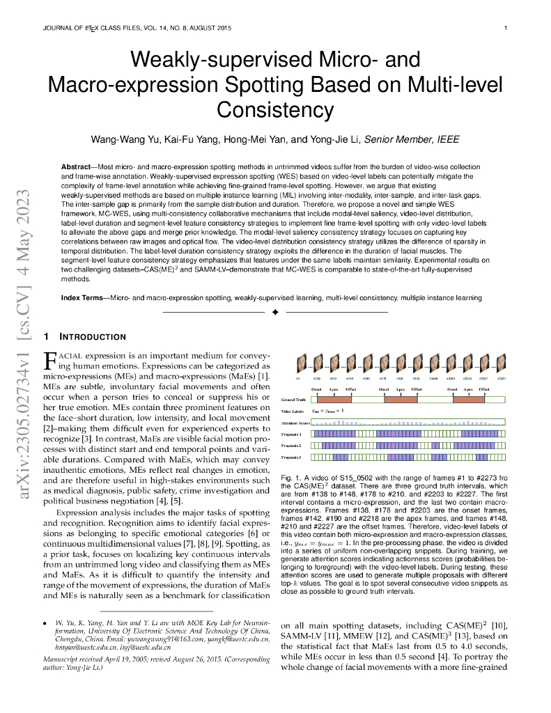 基于多层次一致性的弱监督微表情和宏表情识别（英文版）