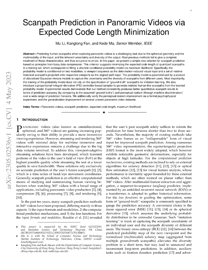 通过期望码长最小化预测全景视频的扫视路径（英文版）