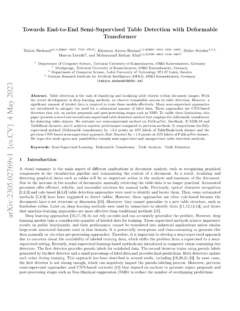 基于可变形变换器的端到端半监督表格检测（英文版）