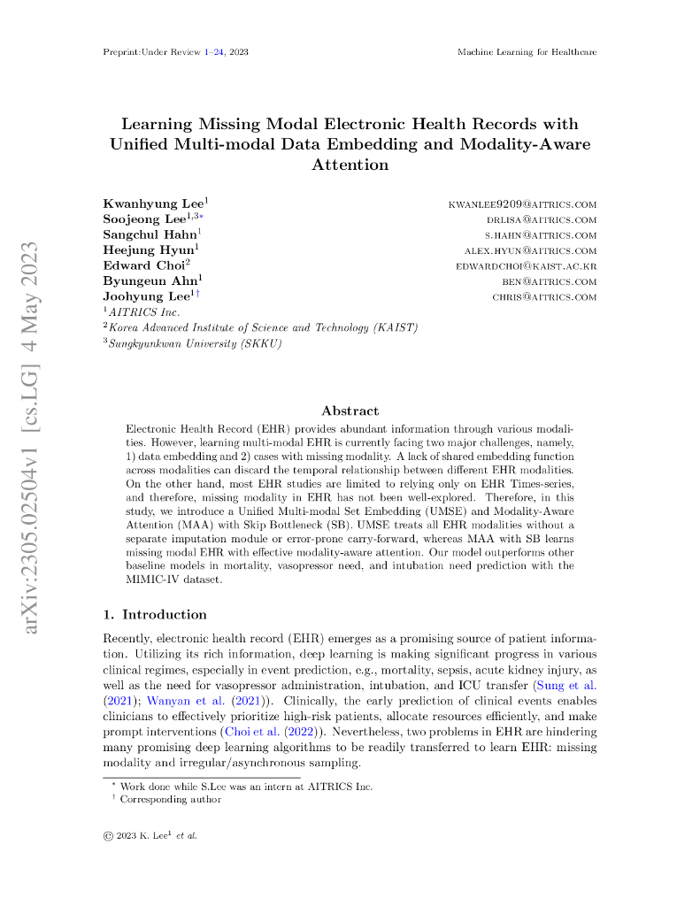 使用统一多模态数据嵌入和模态感知注意力学习缺失模态的电子健康记录（英文版）