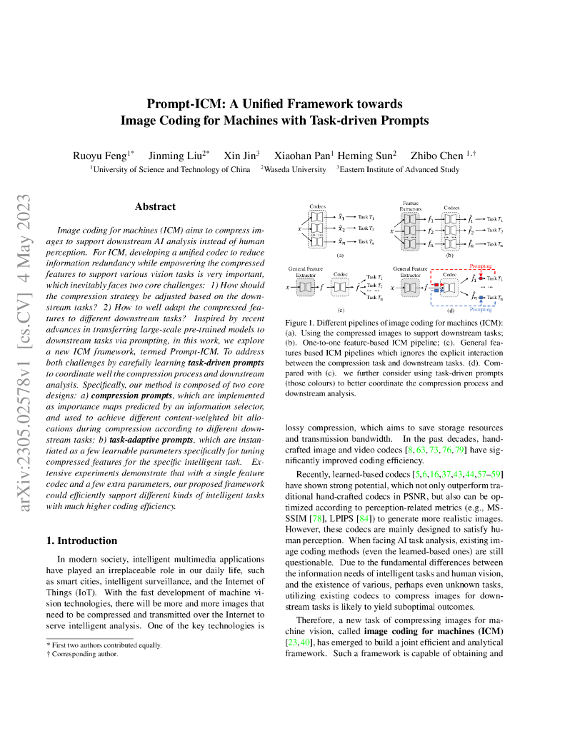 Prompt-ICM：一种面向任务驱动提示的机器图像编码统一框架（英文版）