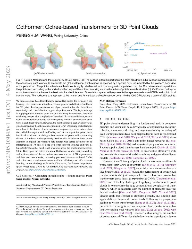 OctFormer:三维点云的基于八叉树的 Transformer 模型（英文版）