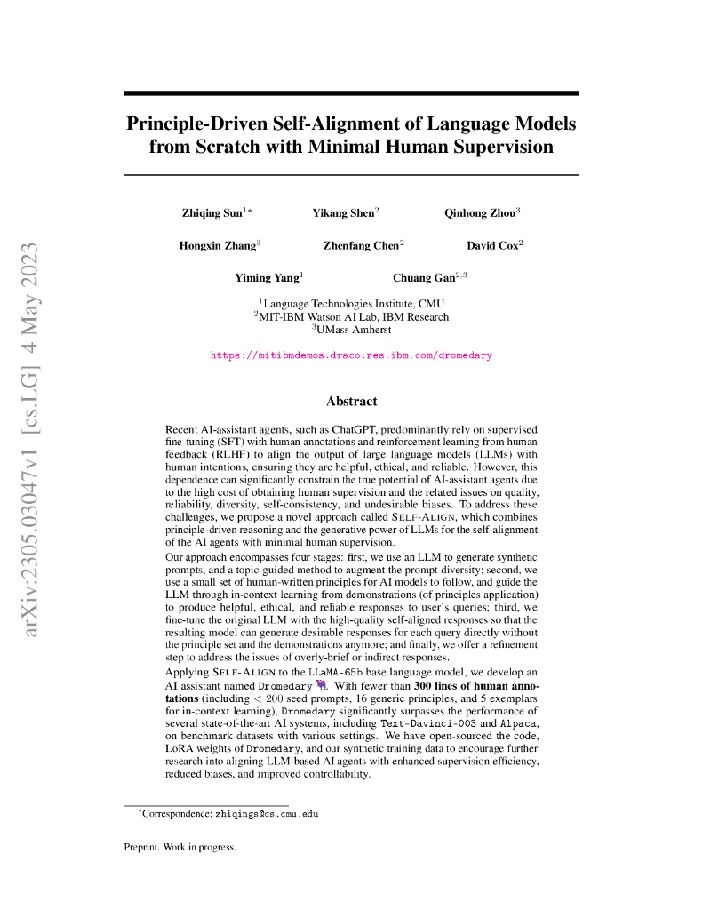 自主驱动的语言模型从零开始的最小人工监督自我对齐（英文版）