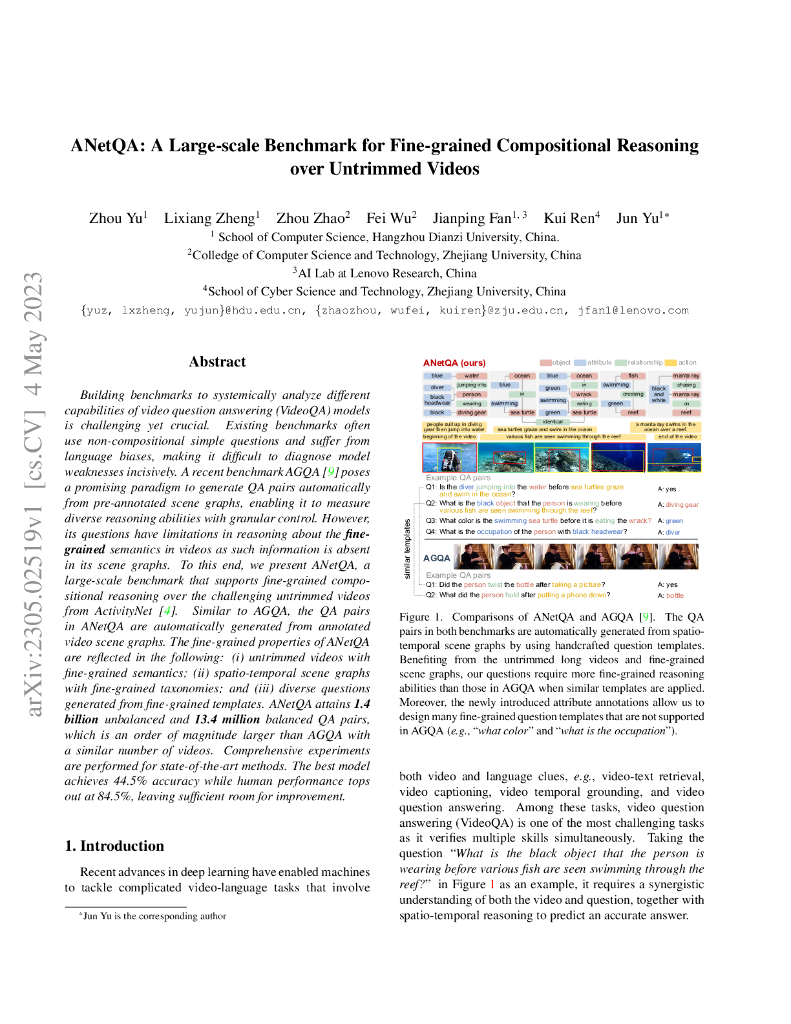 ANetQA：针对未修剪视频的细粒度组合推理的大规模基准测试（英文版）