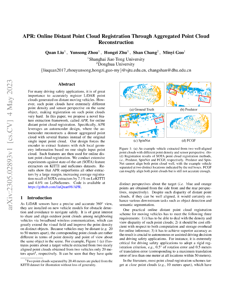 APR：通过点云重构进行在线远程点云配准（英文版）