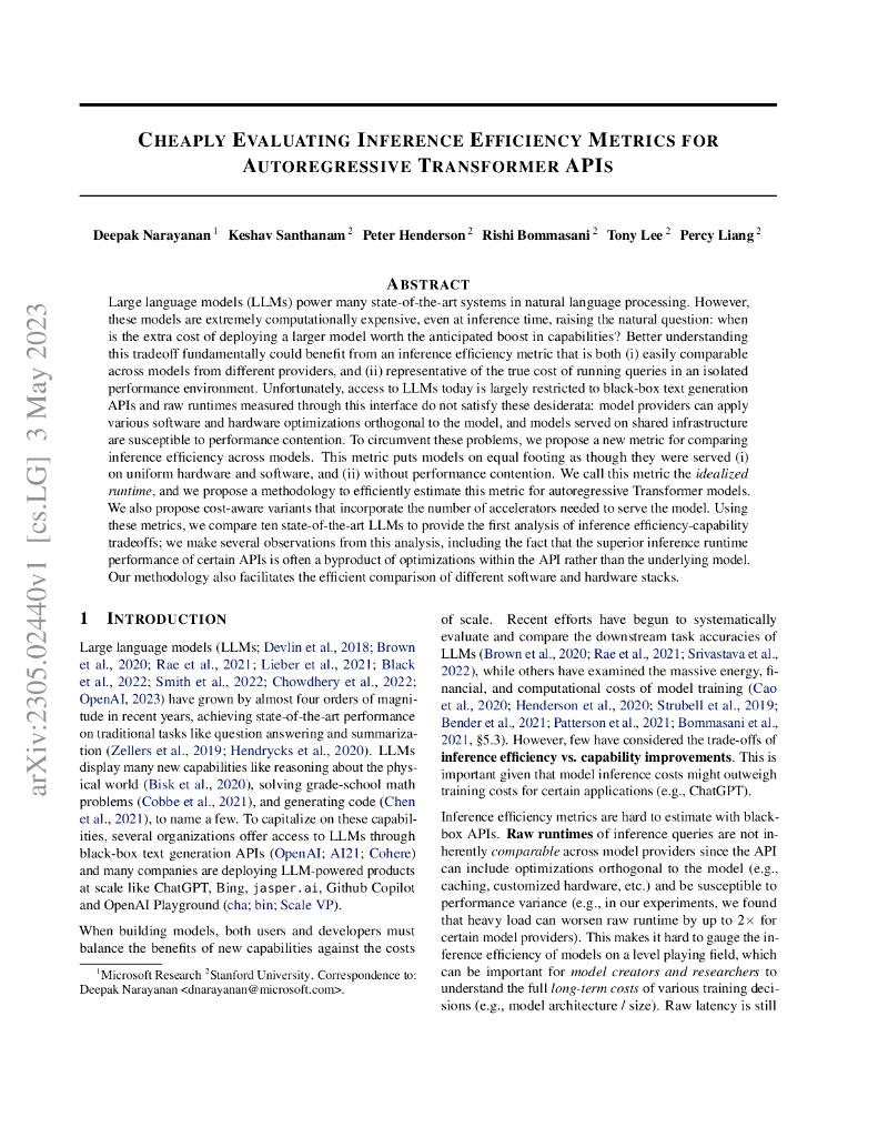 自回归 Transformer API 推理效率度量的廉价评估（英文版）