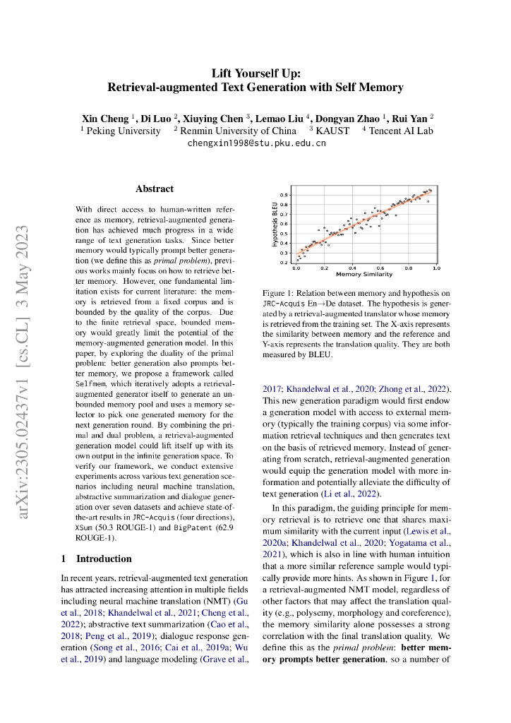 自我记忆增强的检索辅助文本生成（英文版）