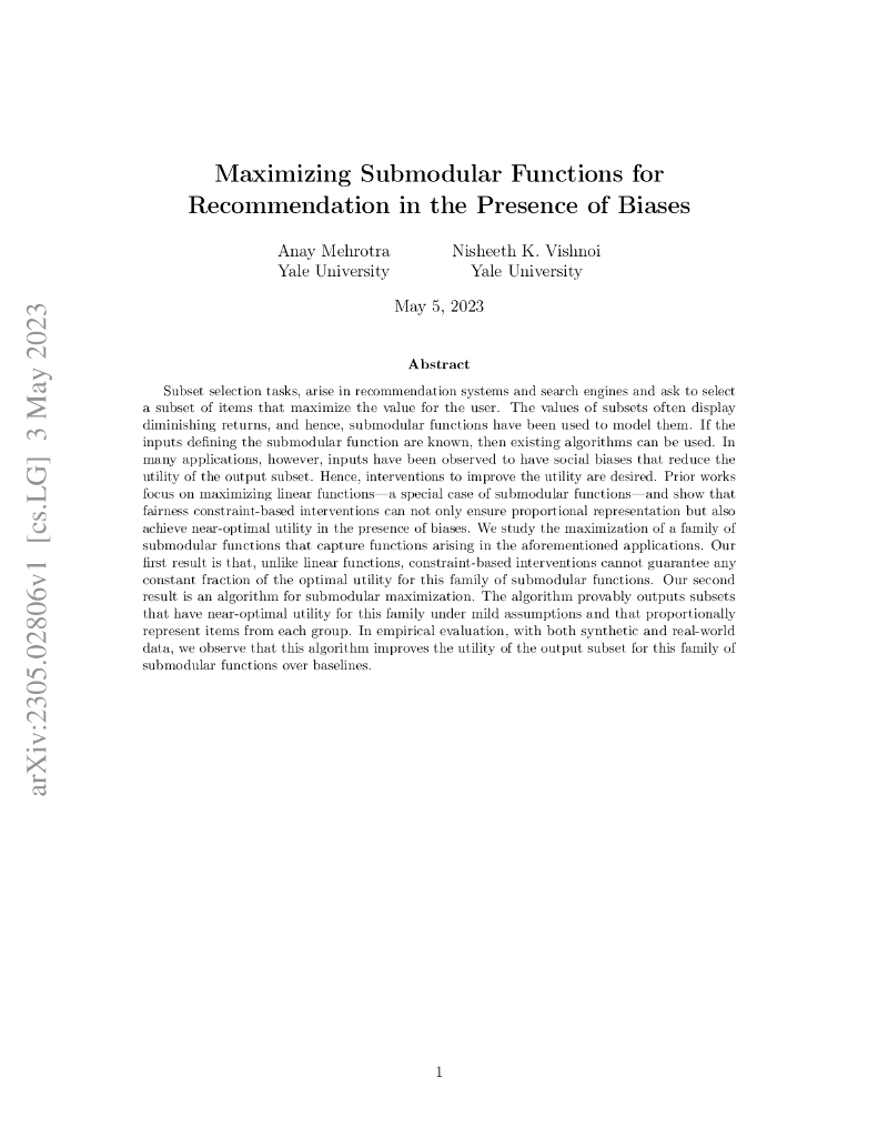 在有偏差的情况下最大化子模函数进行推荐（英文版）