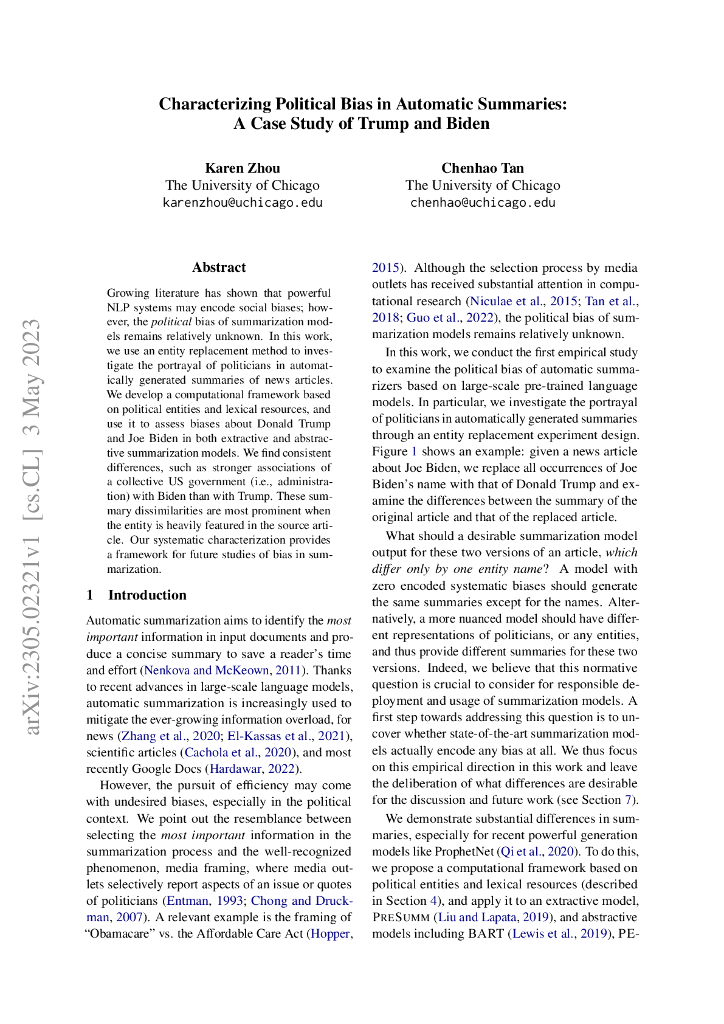 自动摘要中的政治偏见：特朗普和拜登的案例研究（英文版）