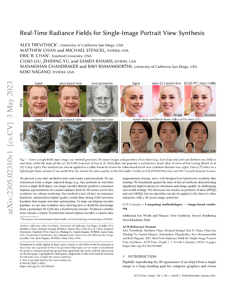 实时辐射场用于单张图像人像视角合成（英文版）