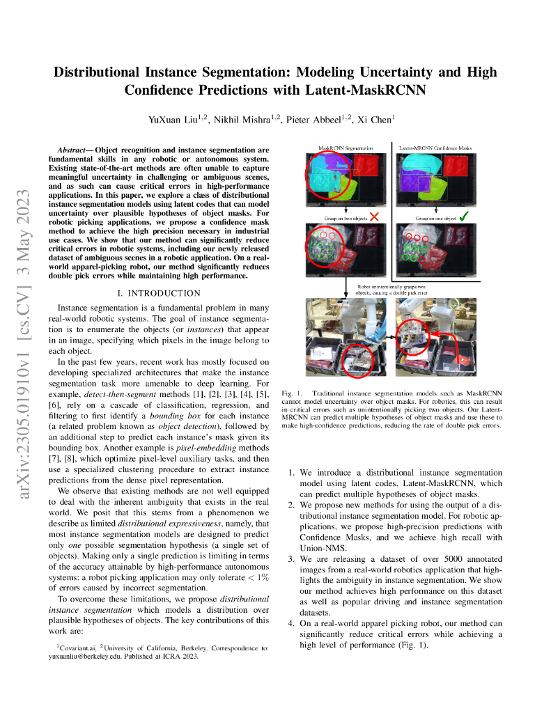 分布式实例分割：用潜在的 MaskRCNN 模型建模不确定性和高置信度预测（英文版）