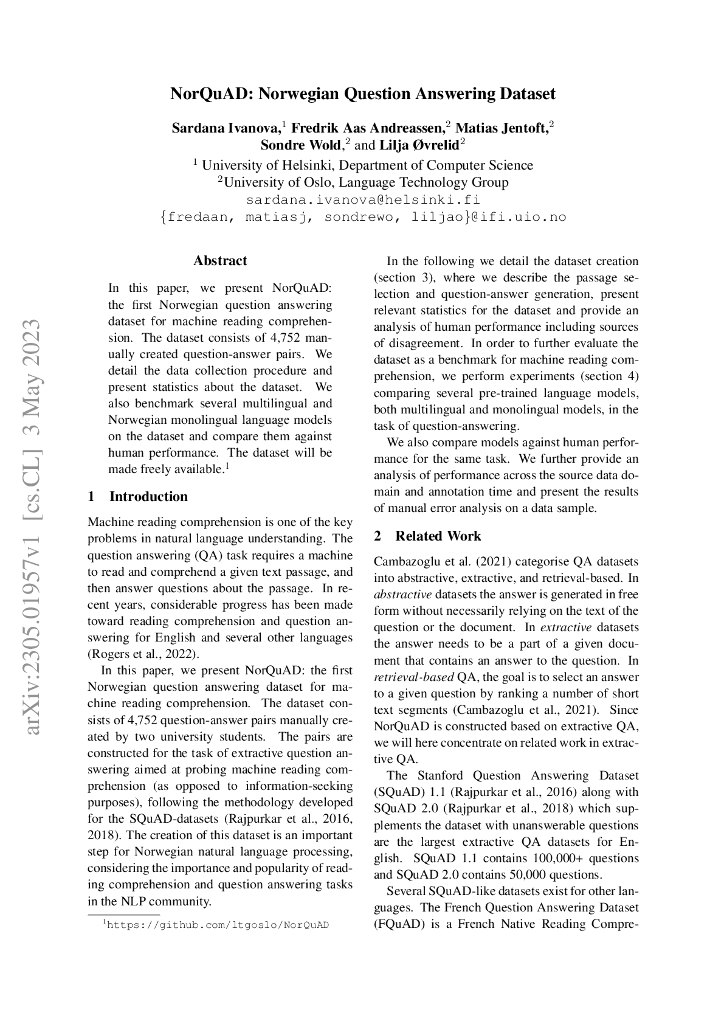 NorQuAD:挪威问答数据集（英文版）
