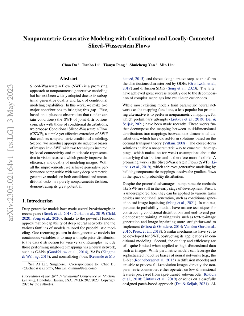 带有条件和局部连接片段-瓦瑟斯坦流的非参数生成建模（英文版）