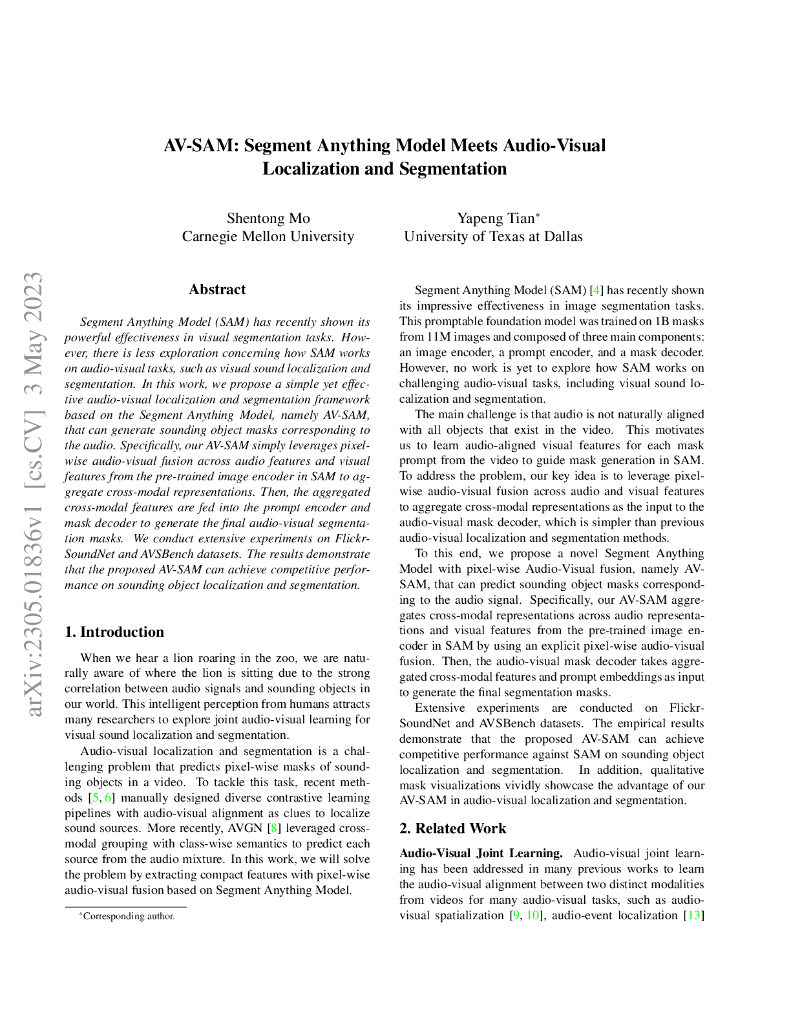 AV-SAM:模型将任何物体分割与视听定位相结合（英文版）