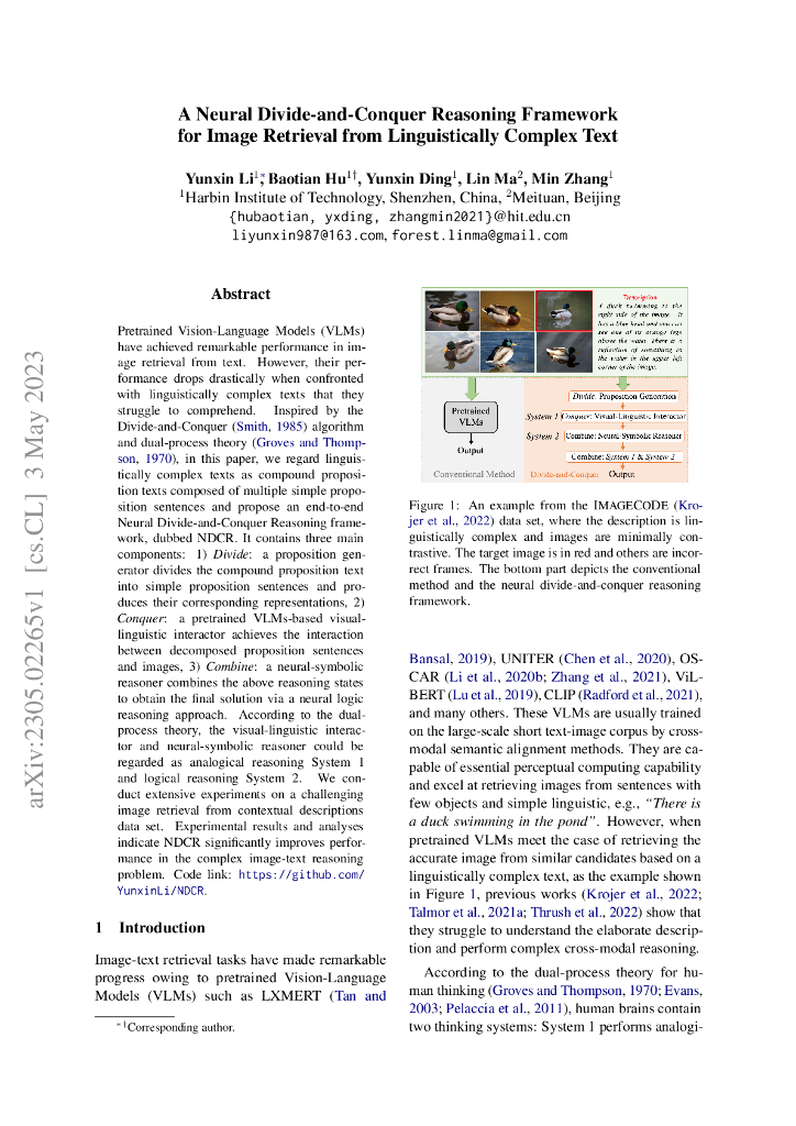 一种神经分而治之的推理框架，用于从语言复杂的文本中检索图像（英文版）