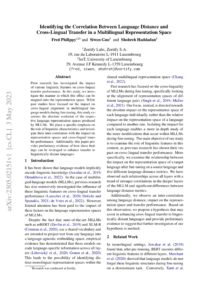 在多语言表征空间中确定语言距离与跨语言转移之间的相关性（英文版）