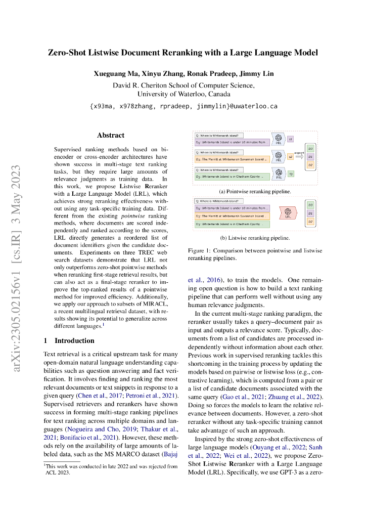 基于大型语言模型的零样本列表式文档重排序（英文版）