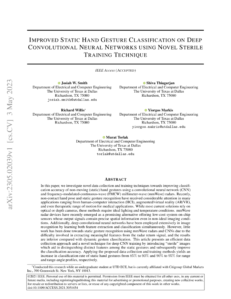 使用新颖无菌训练技术，在深度卷积神经网络上改进静态手势分类（英文版）