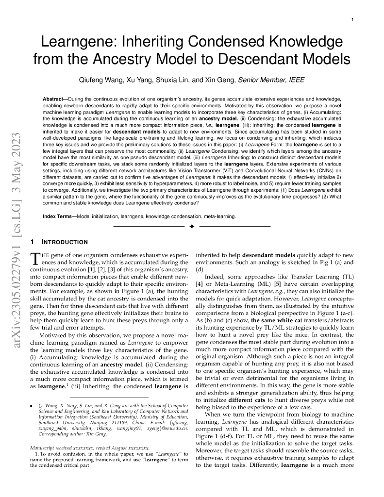 Learngene：从祖先模型继承压缩知识到后代模型（英文版）