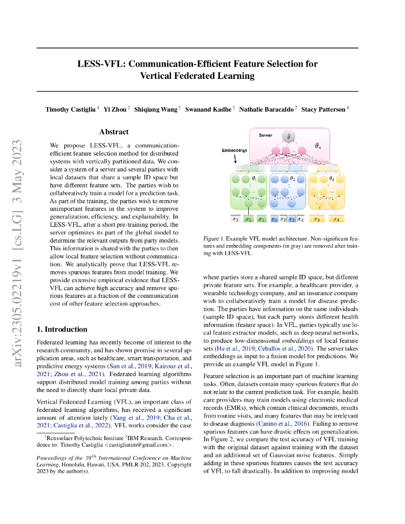 LESS-VFL:用于联合学习的高效通信特征选择（英文版）