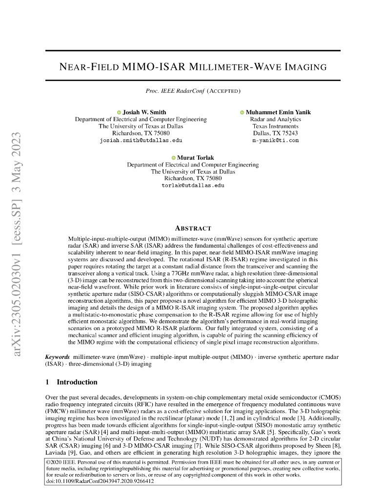 近场 MIMO-ISAR 毫米波成像（英文版）