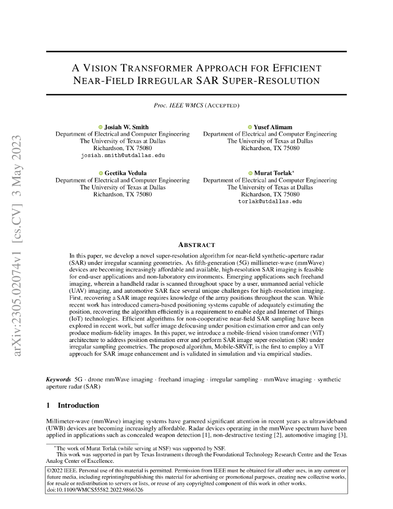 一种基于 Vision Transformer 的高效近场不规则 SAR 超分辨率方法（英文版）