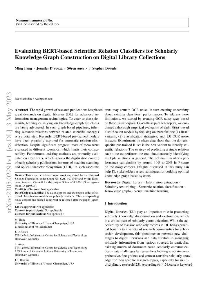 评估基于 BERT 的科学关系分类器在数字图书馆馆藏中用于学术知识图谱构建的效果（英文版）