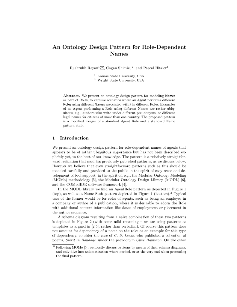 面向角色依赖名称的本体设计模式（英文版）