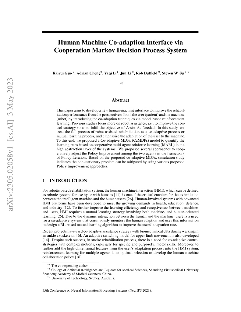基于协同马尔可夫决策过程系统的人机共适应界面（英文版）
