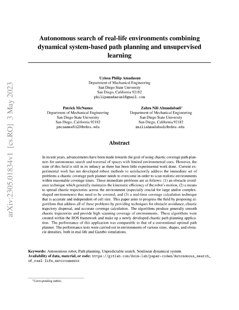 基于动态系统路径规划与无监督学习的现实环境自主搜索（英文版）