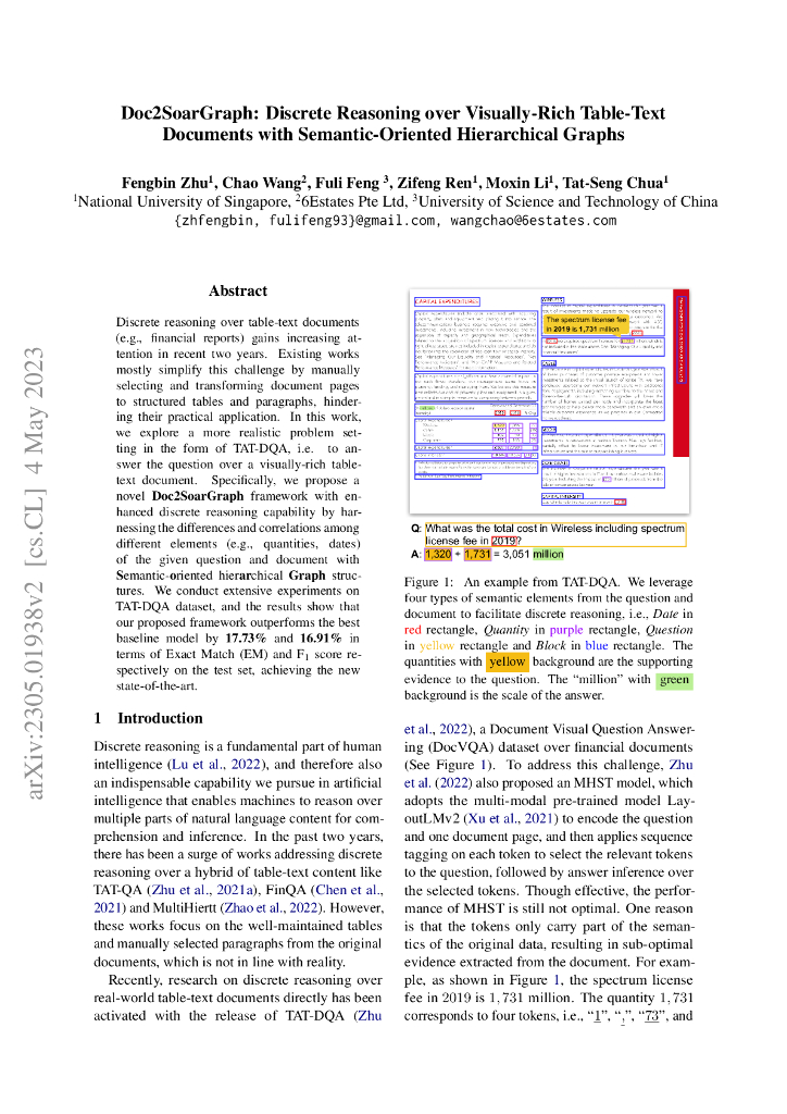 Doc2SoarGraph:基于语义导向的分层图表集成模型在文本-表格视觉丰富文档的离散推理中的应用（英文版）