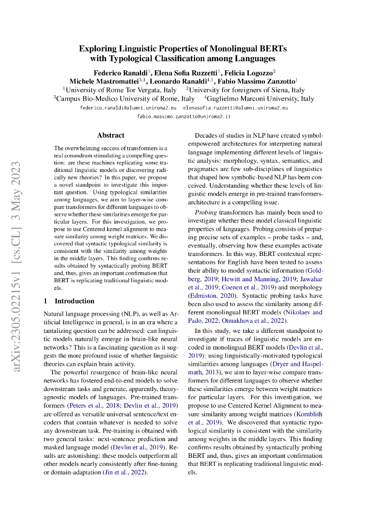 通过语言类型分类探究单语 BERT 的语言学特征（英文版）