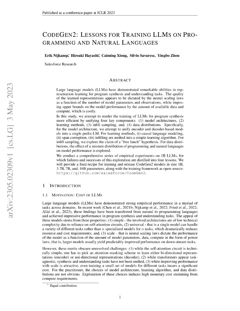 CodeGen2：训练大型语言模型处理编程和自然语言的经验教训（英文版）