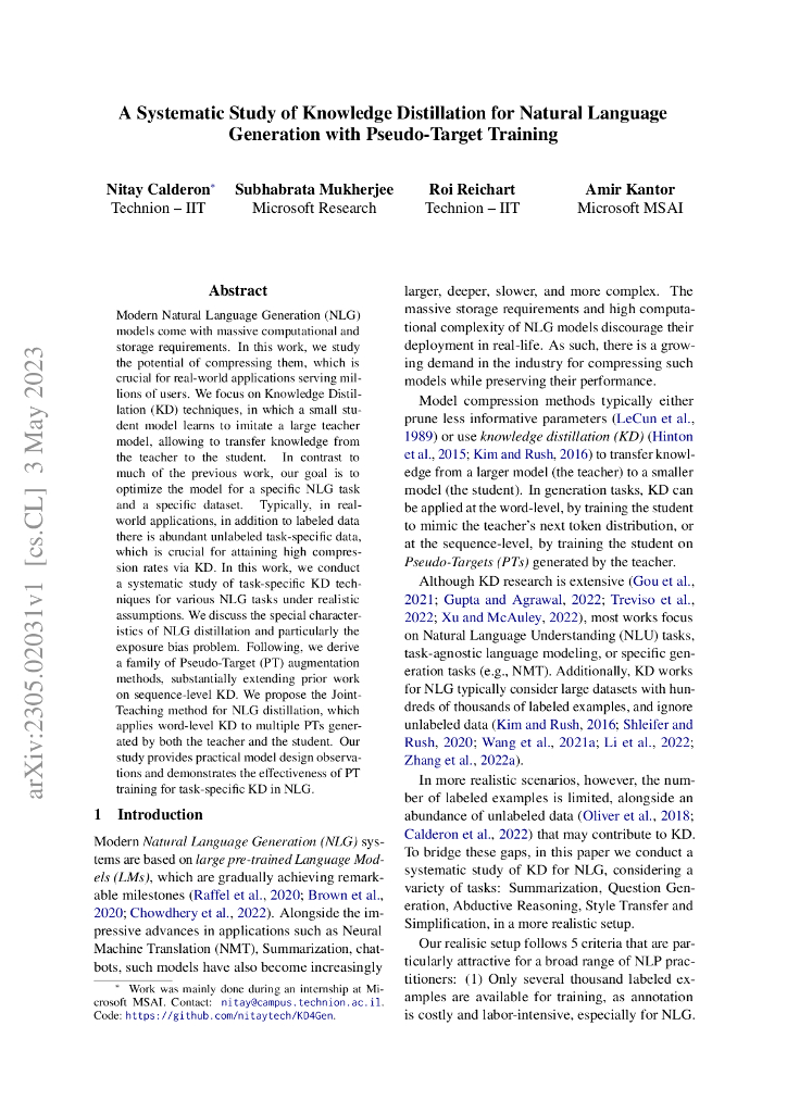 基于伪目标训练的语言生成知识蒸馏系统研究（英文版）